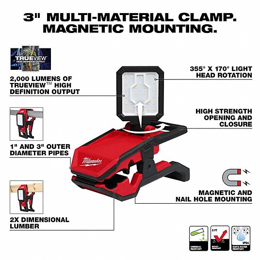 Milwaukee M18™ ROVER™ Clamping Flood Light - Cordless Work Light