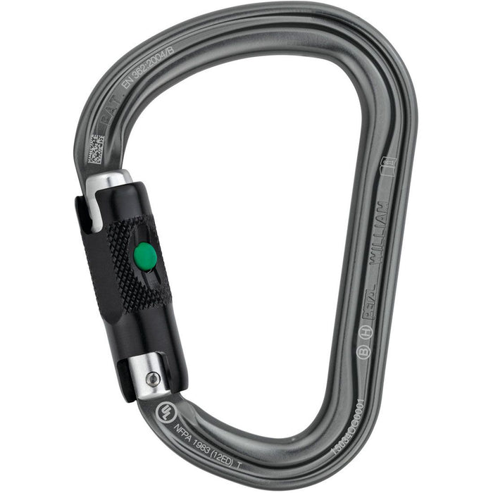 William Aluminum Carabiner - 3-Stage Ball Locking - Gray with Black Gate