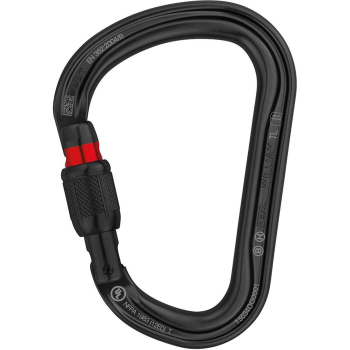 William Aluminum Carabiner - Screw Locking - Black (NFPA)