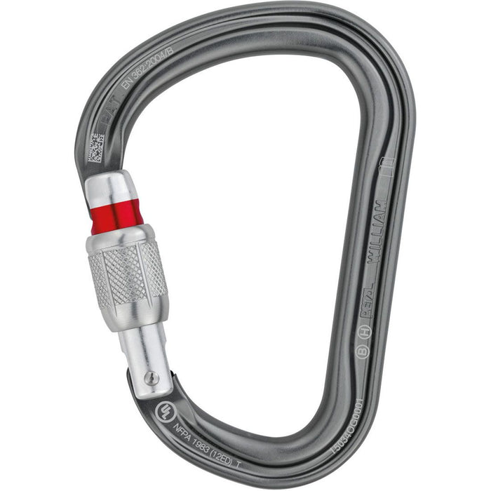 William Aluminum Carabiner - Screw Locking - Gray with Bright Gate