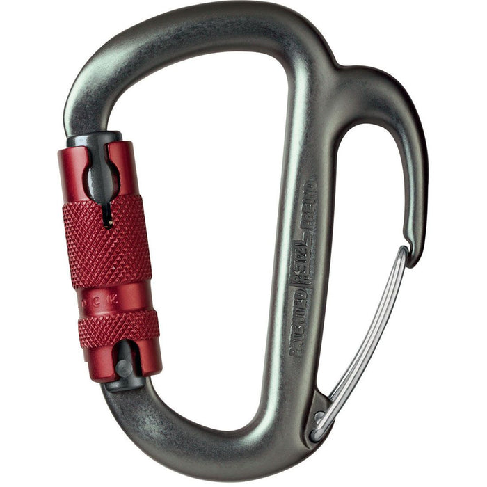 Freino Aluminum Carabiner with Friction Spur - 2-Stage Locking - Gray with Red Gate