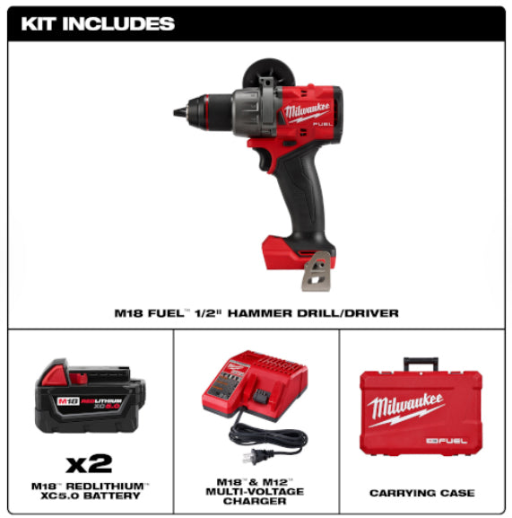 Milwaukee Fuel 1/2" Hammer Drill Kit - 2904-22