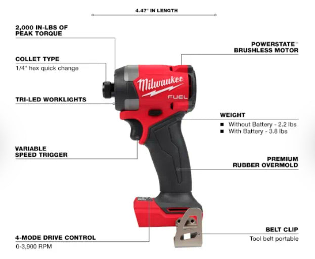 Milwaukee M18 FUEL™ 1/4" Hex Impact Driver Kit - 2953-22