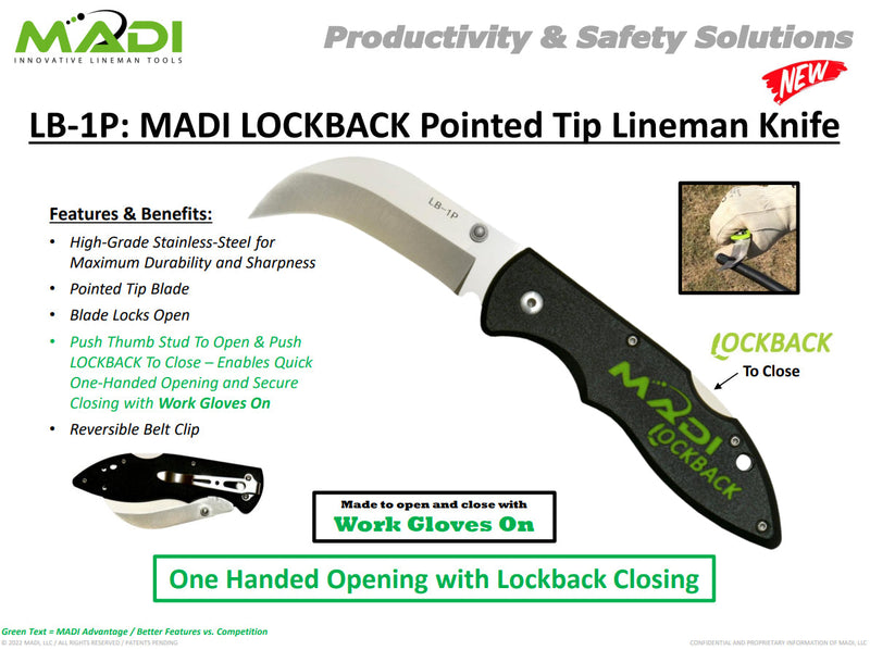 Madi Lockback Pointed Tip Linemen Knife